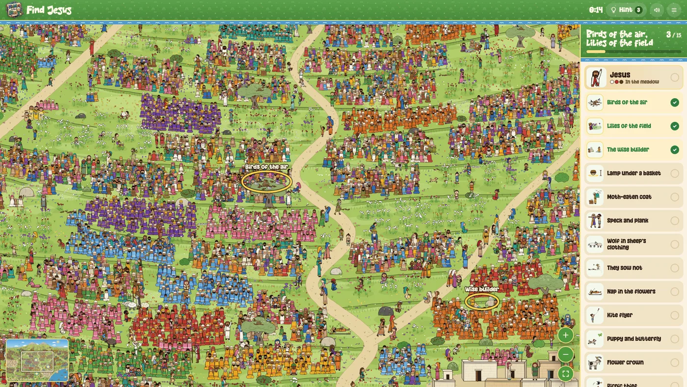 The Sermon on the Mount: a flowery meadow full of families, birds and butterflies